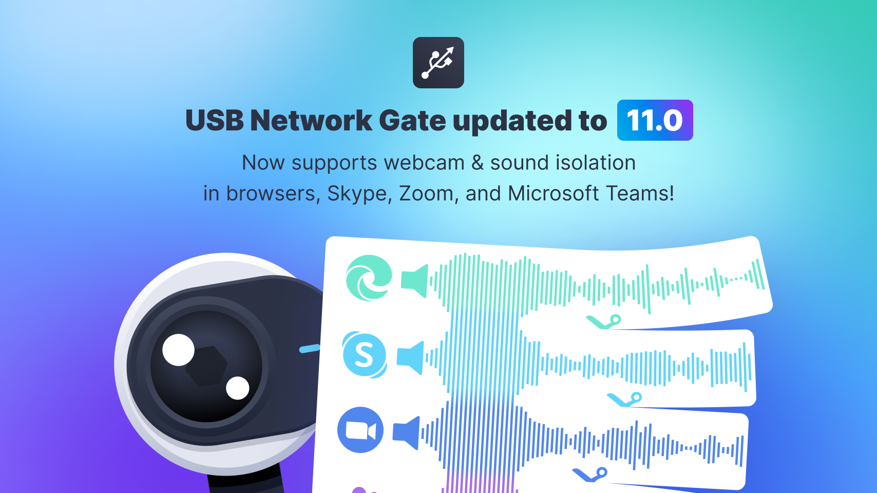 USB Network Gate 11.0 with Webcam and Sound Isolation